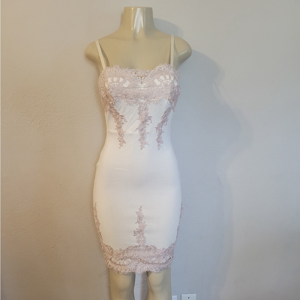 Elegant White and Pink Lace Dress